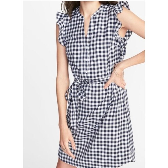 NWT Old Navy A-Line Dress Gingham Plaid size Large Ruffle Belted Summer Western - Picture 2 of 11
